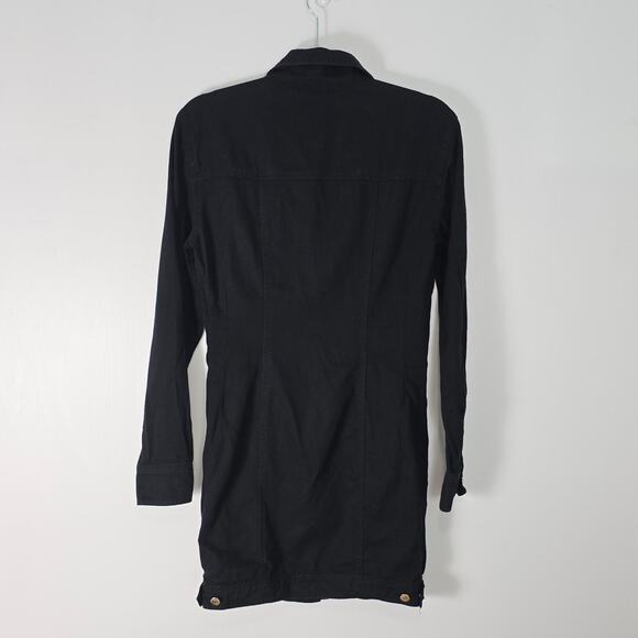 Vintage 90s DKNY Jeans Mini Black Denim Dress Trucker Style Cotton Size 10 - Picture 2 of 8